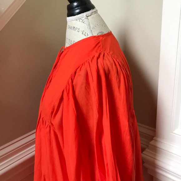 NWT Millie Daisy Mini Dress Womens XL Orange Poppy Voile 3/4 Puff Sleeves NEW - Picture 11 of 13